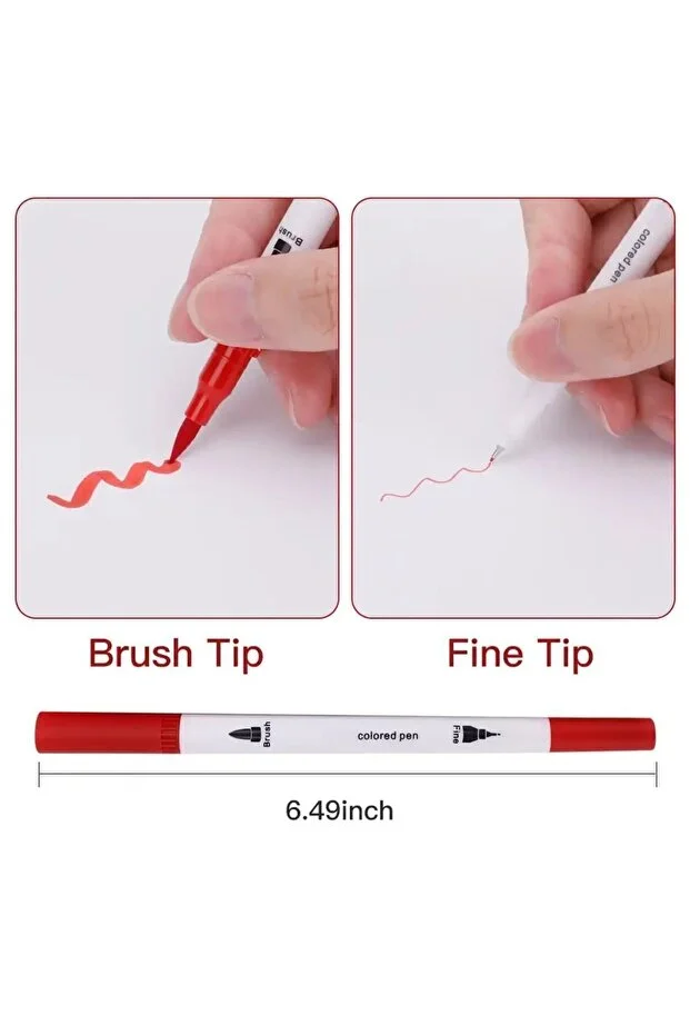 48 Li Çift Uçlu Fırça Ve 0.4 Mm Fine Uçlu Marker Kalem Seti Deri Tarzı Cüzdanlık Kalem Seti Pro